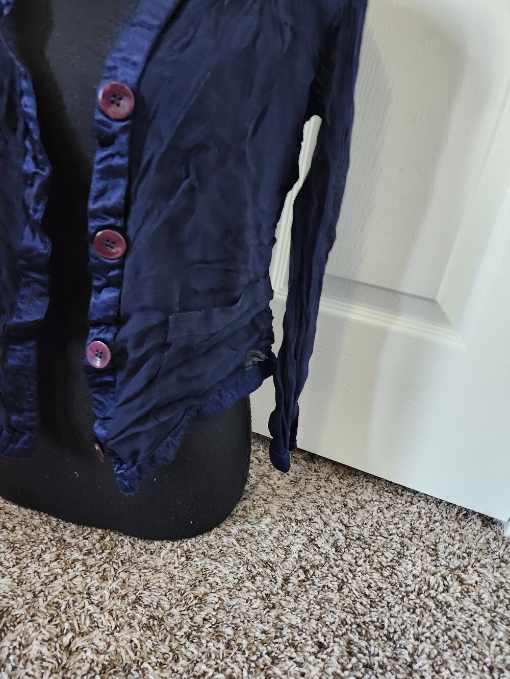 Express Navy Ruffle-Trim Button Cardigan - Picture 4 of 8